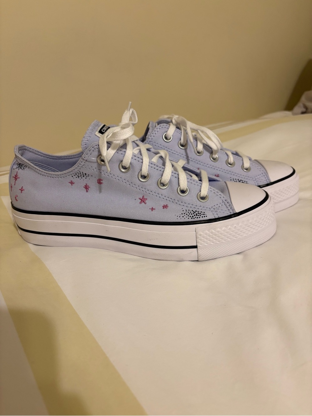 Converse Lavender Canvas Platform Sneakers with Pink Star Accents